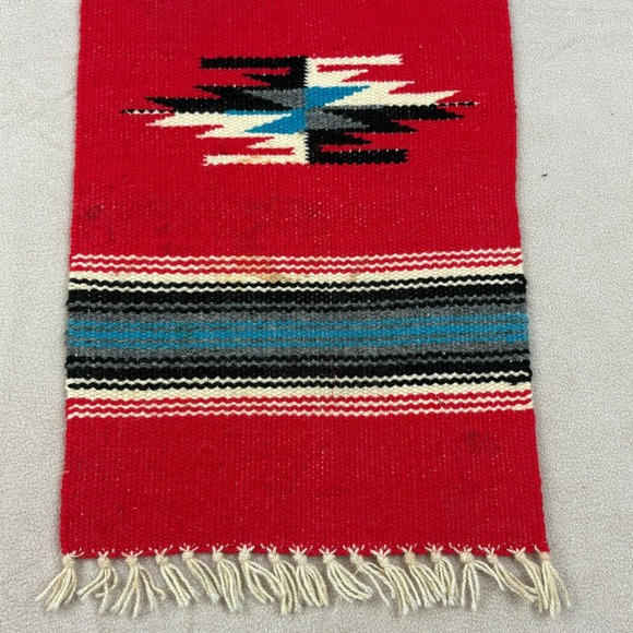 Vintage Chimayo Handmade Woven Wool Rug Indigenous Spanish‎ Textile 19 x 10 - Picture 2 of 4